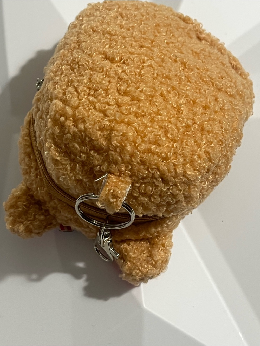 Hand Crafted Plush Bear Keychain Coin Purse - Tan with Pink Accents Bag Charm - Picture 7 of 12
